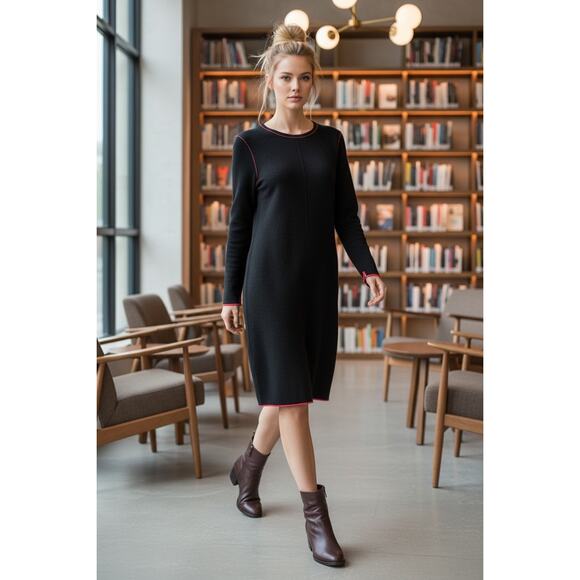 Rag & Bone Andee Sweater Dress Medium Gray Red Merino Wool Cotton Stretch Casual - Picture 2 of 13